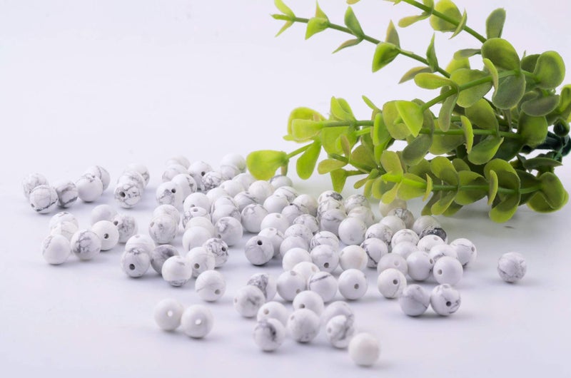 Cmidy Natural Stone Beads 100pcs 8mm White Howlite Round Genuine Real Stone Beading Loose Gemstone Hole Size 1mm DIY Charm Smooth Beads for Bracelet Necklace Earrings Jewelry Making (White Howlite, 8mm) - Image 3